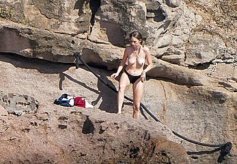 Maya Hawke topless on a beach at St. Barts with her mom Uma Thurman