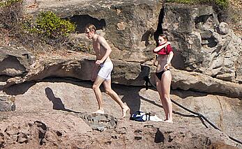 Maya Hawke topless on a beach at St. Barts with her mom Uma Thurman