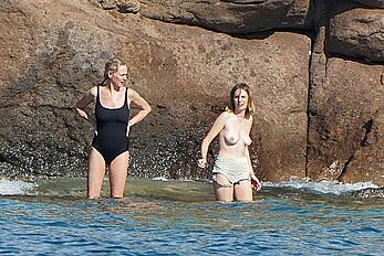 Maya Hawke topless on a beach at St. Barts with her mom Uma Thurman