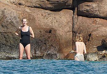 Maya Hawke topless on a beach at St. Barts with her mom Uma Thurman