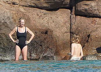 Maya Hawke topless on a beach at St. Barts with her mom Uma Thurman