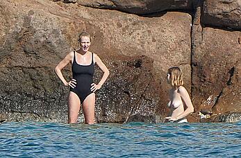 Maya Hawke topless on a beach at St. Barts with her mom Uma Thurman