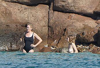 Maya Hawke topless on a beach at St. Barts with her mom Uma Thurman