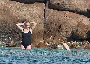 Maya Hawke topless on a beach at St. Barts with her mom Uma Thurman