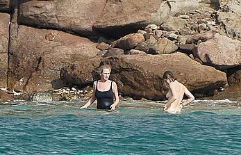 Maya Hawke topless on a beach at St. Barts with her mom Uma Thurman