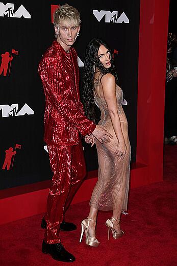 Megan Fox looks nude in see through dress at MTV music awards in Brooklyn