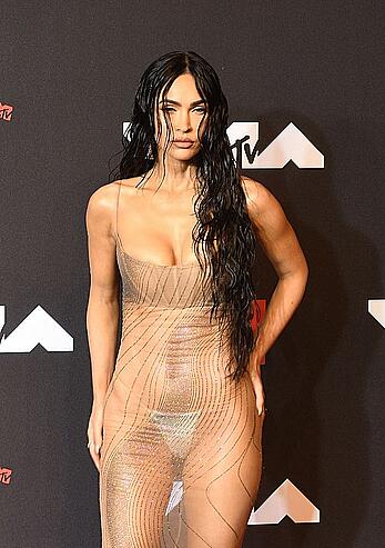 Megan Fox looks nude in see through dress at MTV music awards in Brooklyn