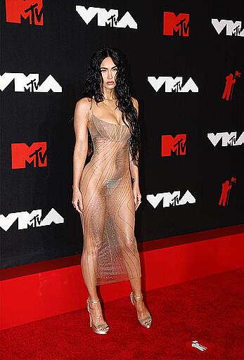 Megan Fox looks nude in see through dress at MTV music awards in Brooklyn