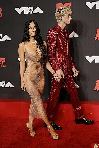 Megan Fox looks nude in see through dress at MTV music awards in Brooklyn