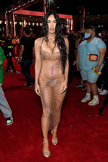 Megan Fox looks nude in see through dress at MTV music awards in Brooklyn