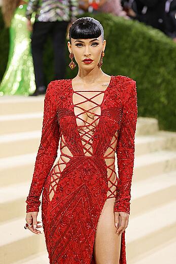 Megan Fox sexy legs and cleavage at the Met Gala in New York