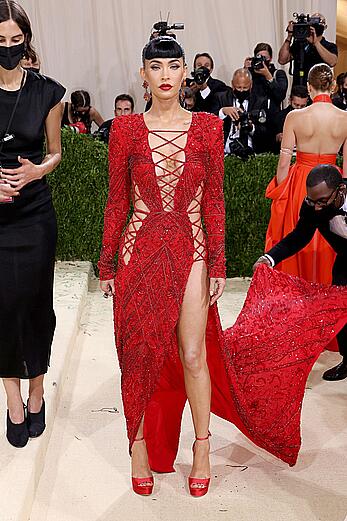 Megan Fox sexy legs and cleavage at the Met Gala in New York