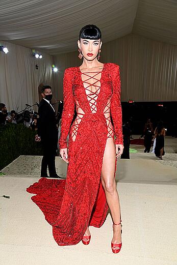 Megan Fox sexy legs and cleavage at the Met Gala in New York