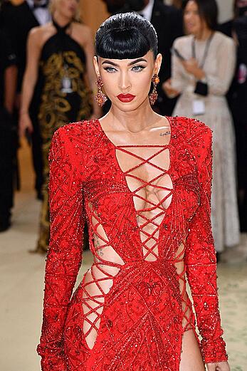 Megan Fox sexy legs and cleavage at the Met Gala in New York