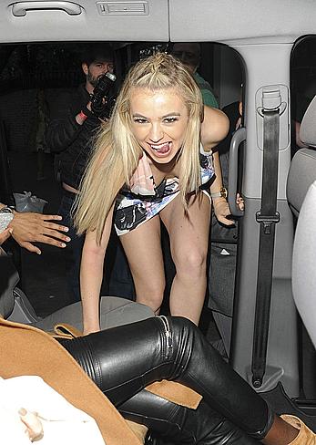 Megan Rees without panties upskirt and nipple slip at an evening with Deborah Mitchell in London