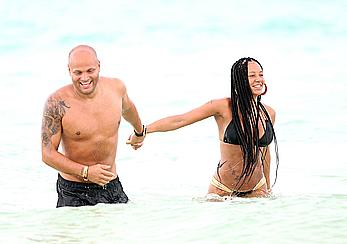 Melanie Brown in bikini candids on the beach in Mexico