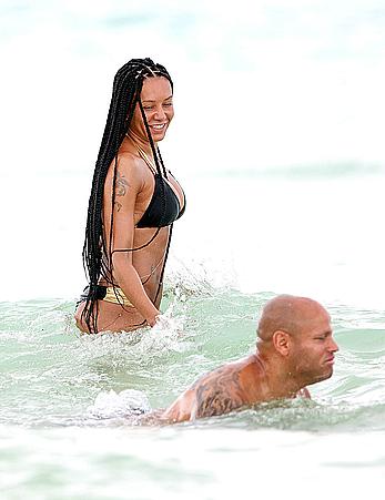 Melanie Brown in bikini candids on the beach in Mexico