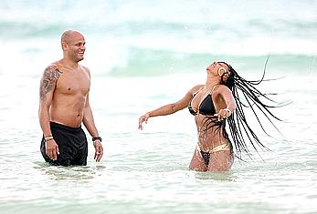 Melanie Brown in bikini candids on the beach in Mexico