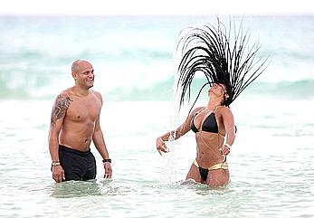 Melanie Brown in bikini candids on the beach in Mexico