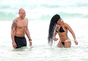 Melanie Brown in bikini candids on the beach in Mexico