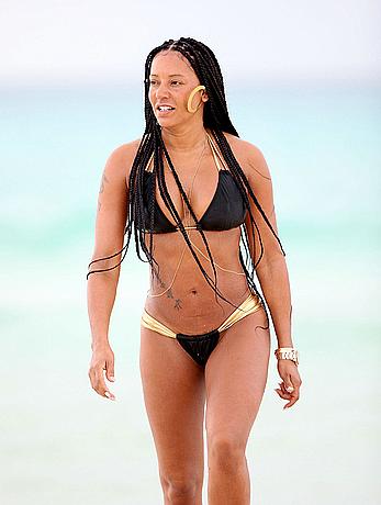 Melanie Brown in bikini candids on the beach in Mexico