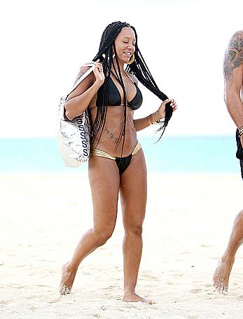 Melanie Brown in bikini candids on the beach in Mexico