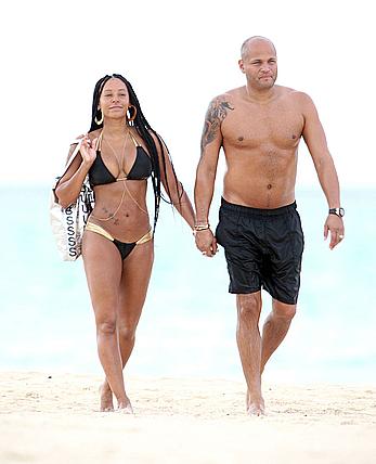 Melanie Brown in bikini candids on the beach in Mexico