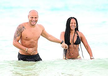 Melanie Brown in bikini candids on the beach in Mexico