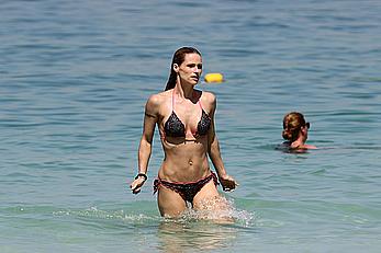 Michelle Hunziker in bikini at a beach