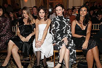 Morena Baccarin cleavage in black dress at Christian Siriano show in New York