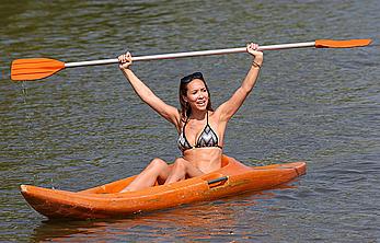 Myleene Klass paddleboarding in bikini candids in Sri Lanka