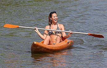 Myleene Klass paddleboarding in bikini candids in Sri Lanka