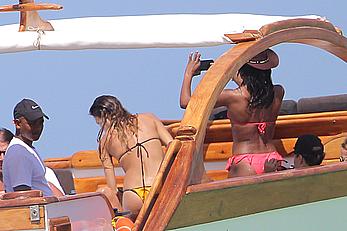 Naomi Campbell on a boat ride in Kenya