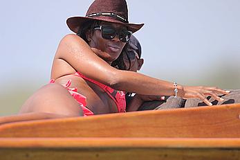 Naomi Campbell on a boat ride in Kenya