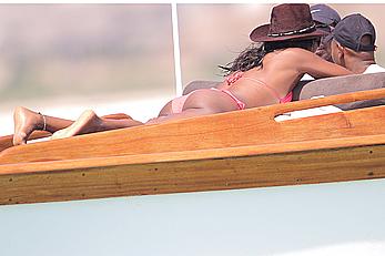 Naomi Campbell on a boat ride in Kenya