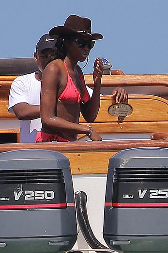 Naomi Campbell on a boat ride in Kenya