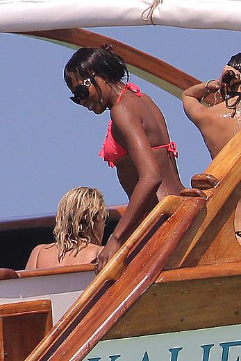 Naomi Campbell on a boat ride in Kenya