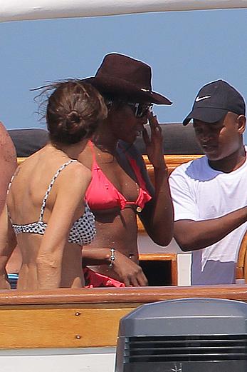 Naomi Campbell on a boat ride in Kenya