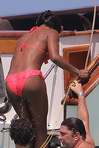 Naomi Campbell on a boat ride in Kenya