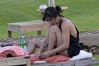 Natalie Imbruglia nipslip wearing a bikini in Sardinia