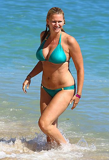 Natasha Henstridge in blue bikini at a beach in Hawaii