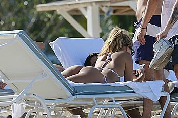 Natasha Oakley in white bikini at a beach in Miami