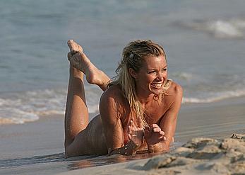 Nell McAndrew fully nude on a beach in Barbados