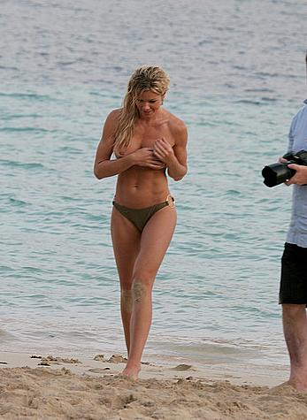 Nell McAndrew fully nude on a beach in Barbados