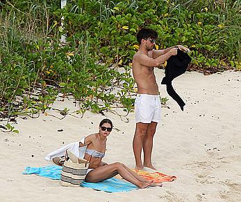 Olivia Palermo sunbathing without bra on the beach in St. Barths