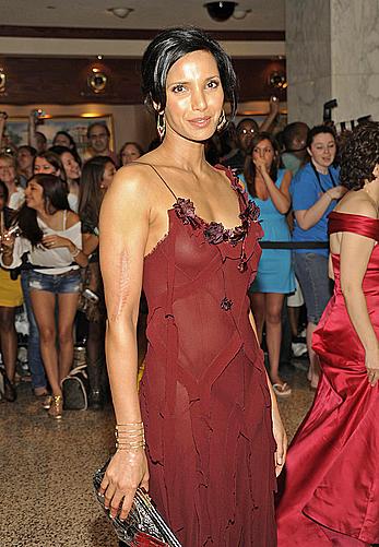 Padma Lakshmi nude tits under semi-transparent night dress