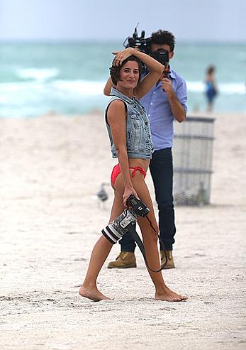 Paparazzo Logan Fazio poses in a bikini on Miami Beach