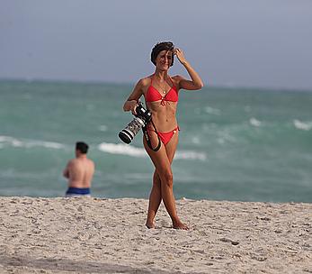 Paparazzo Logan Fazio poses in a bikini on Miami Beach