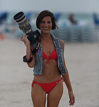 Paparazzo Logan Fazio poses in a bikini on Miami Beach