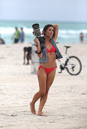 Paparazzo Logan Fazio poses in a bikini on Miami Beach